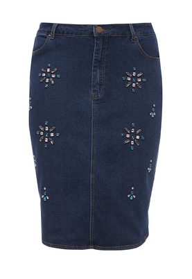 LOST INK PLUS   DENIM PENCIL SKIRT WITH EMBELLISHMENT